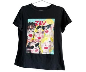 Zadig & Voltaire Women Boss Rule The World Graphic Tee Black Cotton Size Large